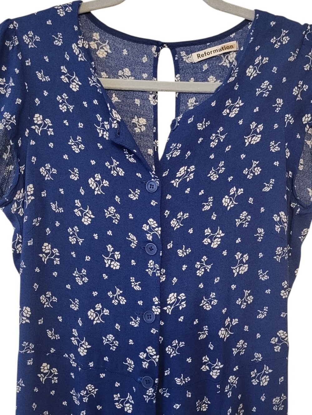 Reformation Maison Fauna Blue & White Floral Midi Dress Size 8 - Picture 3 of 6